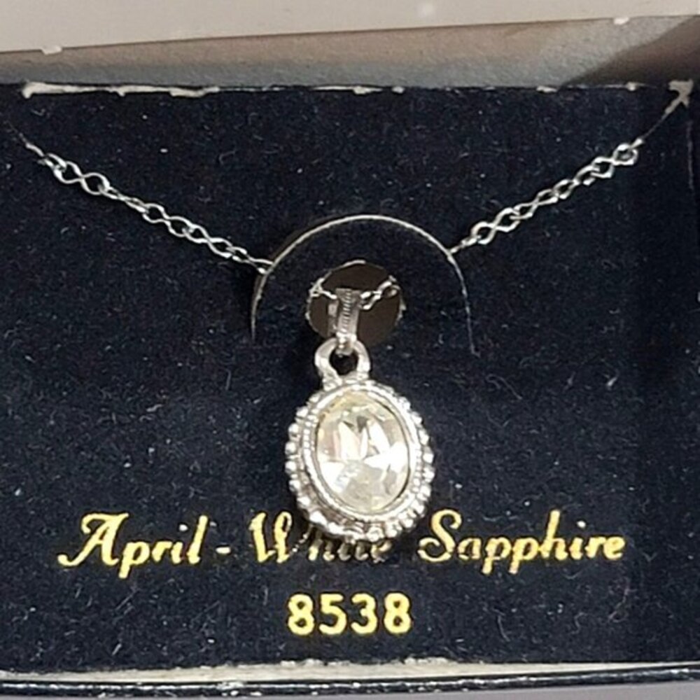 Sarah Coventry April White Sapphire Birthstone Pendant Necklace With Box